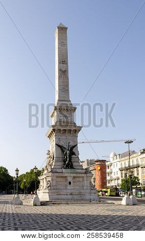 Front View Of The Monumento Aos Restauradores In Lisbon.
