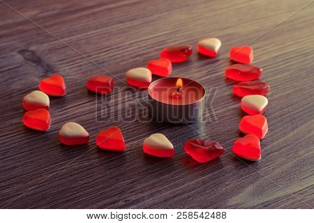 Jelly Candies In Shape Of Heart With Candle Flame