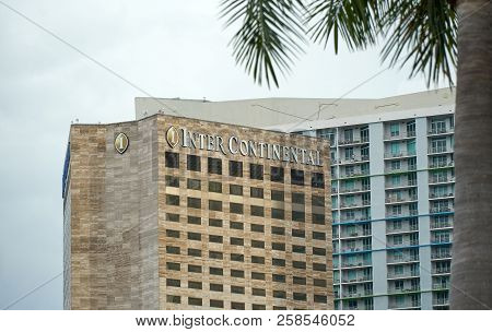 Miami, Usa - August 22, 2018: Intercontinental Skyscraper In Miami, Florida. Iintercontinental Hotel
