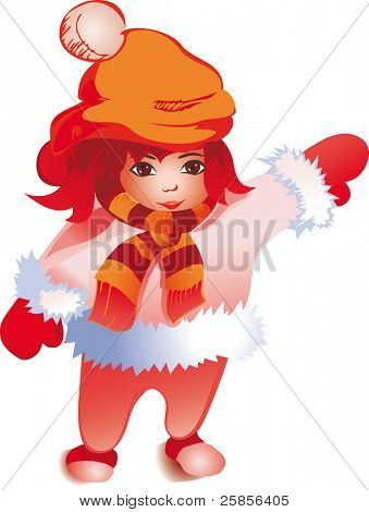 สาวหนาวในฝาครอบและเสื้อขนสัตว์