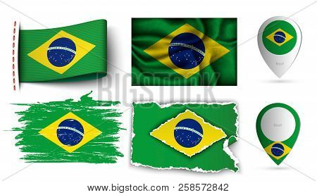 Set Of Brazilia Flags Collection Isolated On White