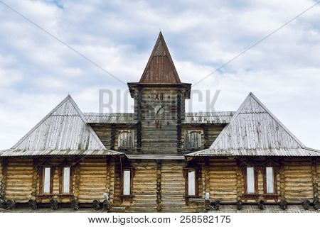 A Close-up Of The Wooden Fortress Abalak Built Of Logs