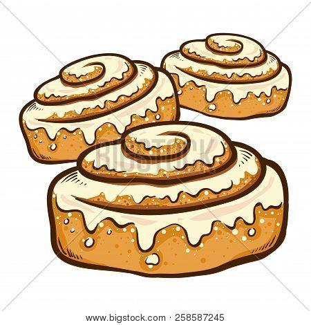 Vector Illustration Of A Hand Drawing Cinnamon Roll Bun With Frosting