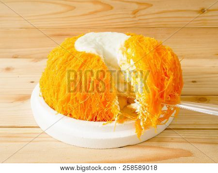 Egg Thread Cake (fios De Ovos) Topped With Creamy Coconut Whipped Cream