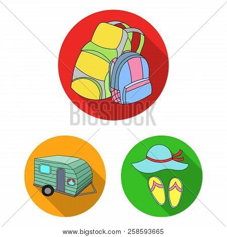 Family Holiday Flat Icons In Set Collection For Design. Recreation And Equipment. Vector Symbol Stoc