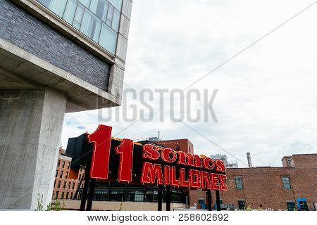 New York City, Usa - June 22, 2018: We Are 11 Million Neon Sign In High Line. The High Line Is An El