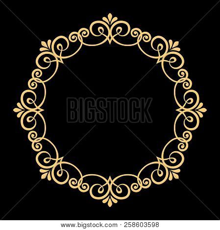 Vintage Round Frame In Retro Style, Barroco. Flower Decorative Gold Ornament, Element For Greeting C