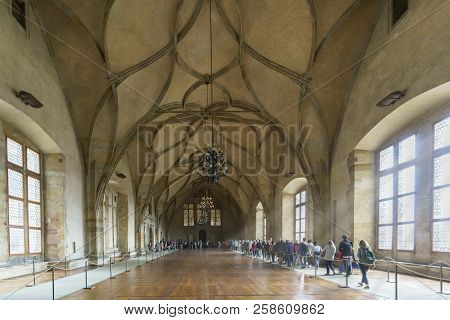 Prague , Czech Republic - September 8 , 2018 : Tourists Visiting Vladislav Hall , A Large Room Withi
