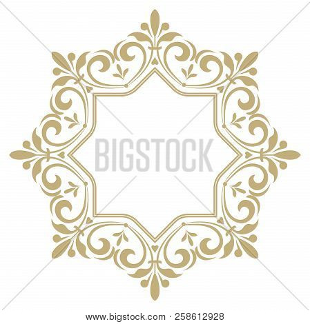 Vintage Round Frame In Retro Style, Barroco. Flower Decorative Gold Ornament, Element For Greeting C