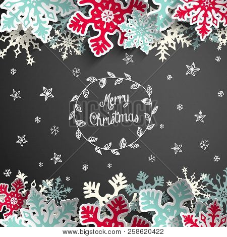 Christmas Chalkboard Background With Snowflakes And Little Stars
