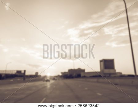 Filtered Tone Blurry Background Usual Traffic Condition On Highway Interstate At Sunrise In Usa