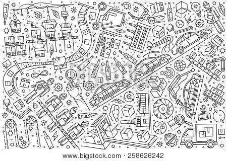 Hand Drawn Production Line Set Doodle Vector Background