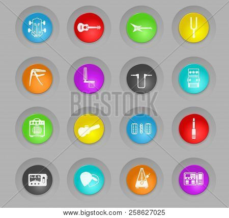 Guitar And Accessories Colored Plastic Round Buttons Web Icons For User Interface Design