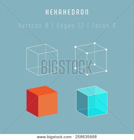 Regular Polyhedron Hexahedron - Cube. One Of Platonic Solids. Vector 3d Icons On Gray Background.