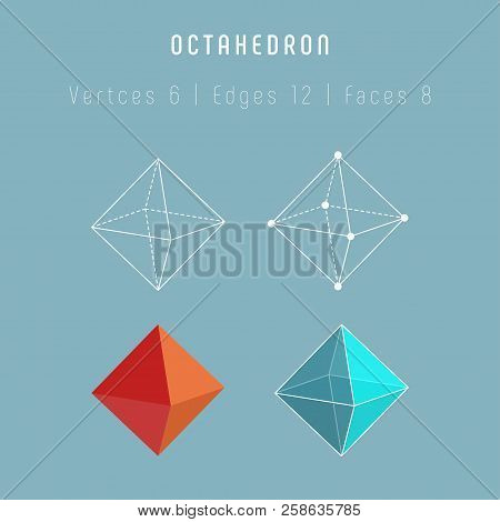 Regular Polyhedron Octahedron. One Of Platonic Solids. Vector 3d Icons On Gray Background.