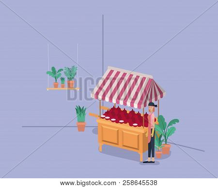 Plants Vivarium In Kiosk Vector Illustration Design