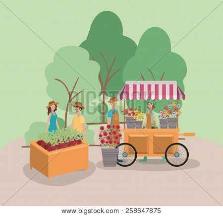 People With Plants Vivarium Scene Icons Vector Illustration Design