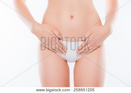Maternity Fertilization Disease Infertility Concept. Cropped Close Up Photo Of Slim Skinny Woman's B