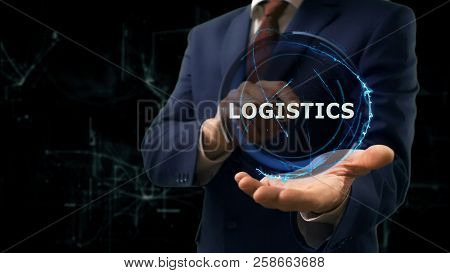 Businessman Shows Concept Hologram Logistics On His Hand