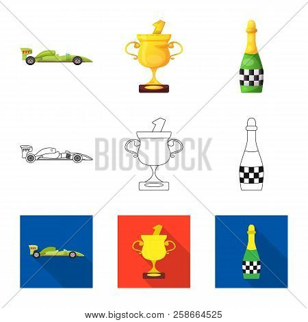 Vector Illustration Of Car And Rally Sign. Collection Of Car And Race Vector Icon For Stock.
