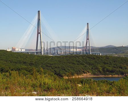 Vladivostok Bridge Over The Green Beach Of Russky Island