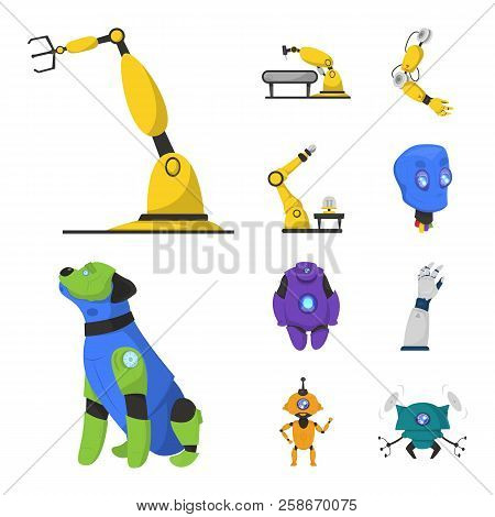 Vector Illustration Of Robot And Factory Symbol. Collection Of Robot And Space Vector Icon For Stock
