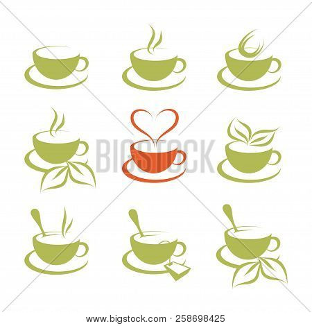 Hand Drawn Hot Coffee Cup, Hot Drinks, Cup Of Tea Logo, Food And Drink, Green Tea Cup, Set Of Hot Dr