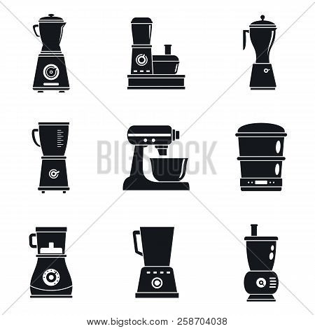 Food Processor Machine Icon Set. Simple Set Of Food Processor Machine Vector Icons For Web Design On