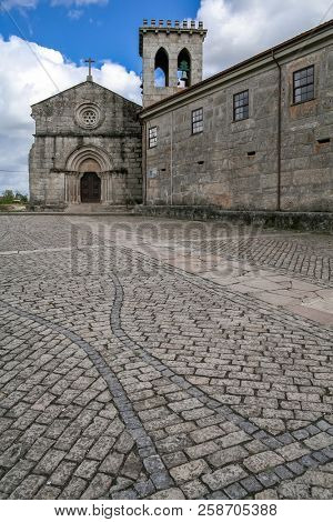 Vila Nova de Famalicao, Portugal - August 17, 2017: Santiago de Antas Romanesque Monastery and Church
