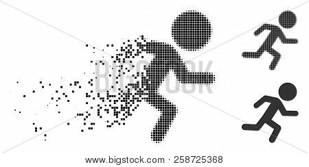Running Child Icon In Dispersed, Dotted Halftone And Entire Versions. Cells Are Arranged Into Vector