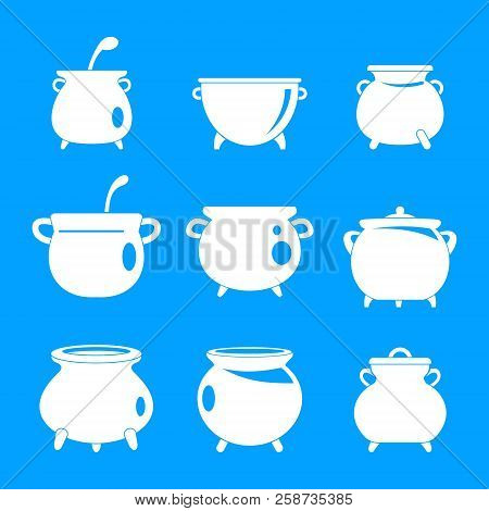 Cauldron Pot Kettle Halloween Icons Set. Simple Illustration Of 9 Cauldron Pot Kettle Halloween Vect