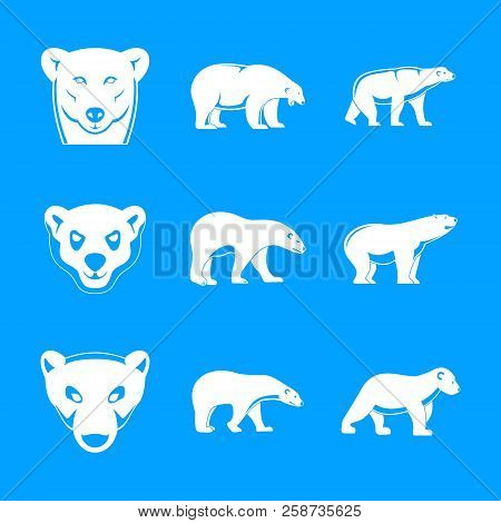 Polar Bear Baby White Icons Set. Simple Illustration Of 9 Polar Bear Baby White Vector Icons For Web