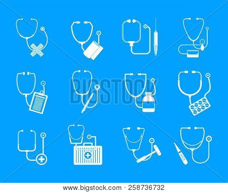 Phonendoscope Stethoscope Icons Set. Somple Illustration Of 12 Phonendoscope Stethoscope Vector Icon