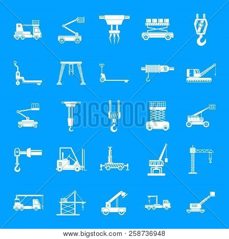 Lifting Machine Equipment Icons Set. Simple Illustration Of 25 Lifting Machine Equipment Cargo Vecto