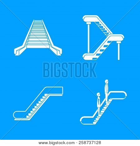 Escalator Elevator Icons Set. Simple Illustration Of 4 Tuk Rickshaw Thailand Vector Icons For Web