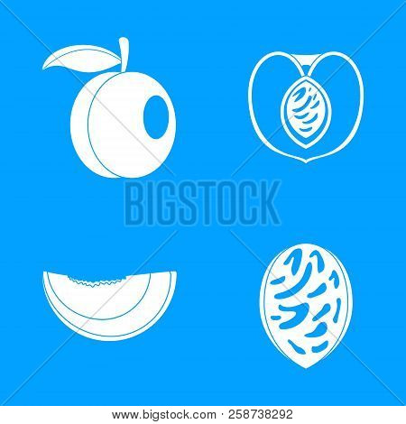 Peach Tree Slices Fruit Half Icons Set. Simple Illustration Of 4 Peach Tree Slices Fruit Half Vector