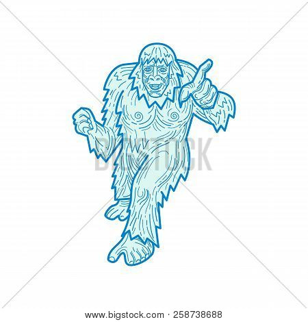 Mono Line Illustration Of The Yeti Or Abominable Snowman, In The Folklore Of Nepal, An Ape-like Enti