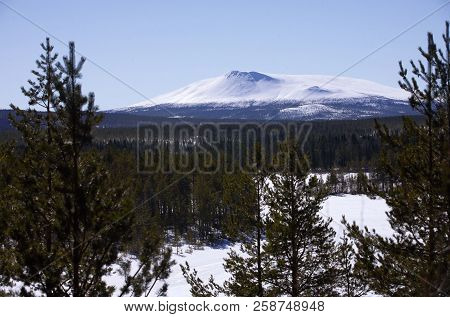 The Snow Covered Mount Sonfjallet In The Swedish Province Of Harjedalen.