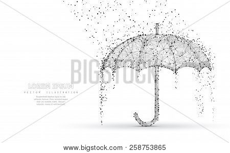 Vector Umbrella Rain Protection. Abstract Low Poy Umbrella Cover In Rain