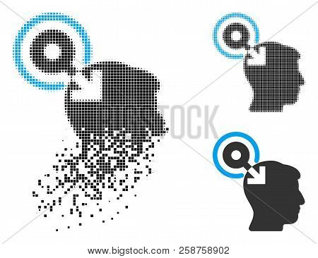 Brain Interface Plug-in Icon In Dissolved, Pixelated Halftone And Original Variants. Particles Are C