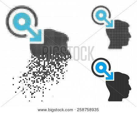 Brain Interface Plug-in Icon In Dispersed, Dotted Halftone And Whole Versions. Cells Are Grouped Int
