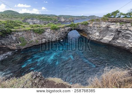 Blue Waters At Broken Beach In Nusa Penida, Indonesia.