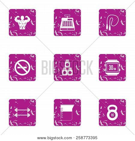 Strengthen Health Icons Set. Grunge Set Of 9 Strengthen Health Vector Icons For Web Isolated On Whit