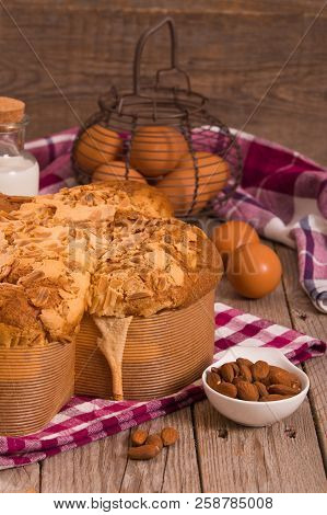 Easter Dove Bread (colomba Pasquale) On Wooden Table.