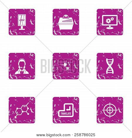Transfer Of Gene Icons Set. Grunge Set Of 9 Transfer Of Gene Vector Icons For Web Isolated On White 