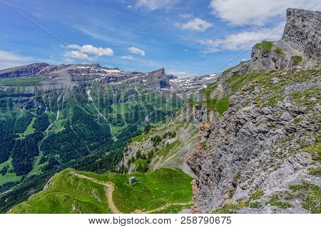 High Pass Mountain Route Through The Gemmi Pass, Switzerland, Europe