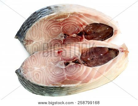 Hilsha Fish Slices  Of  Southeast Asia On White Background