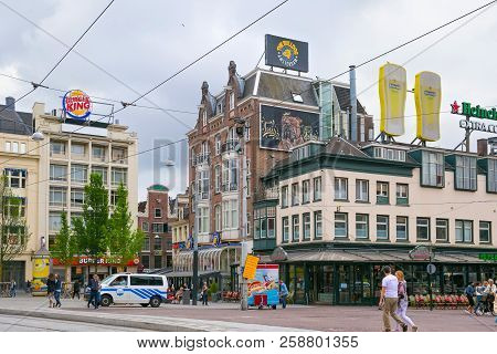 Amsterdam, Netherlands - June 25, 2017: View Of The Historical Buildings On The Leidseplein Street I