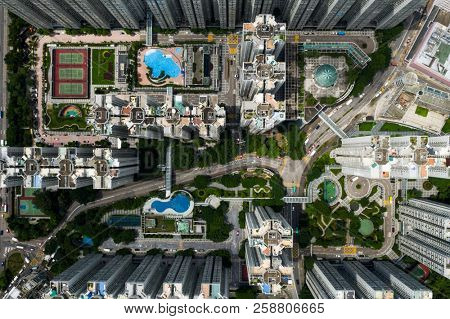 Kwun Tong, Hong Kong 03 September 2018:- Top down view of Hong Kong residnetial apartment