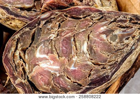 Closeup, Assorted Different Kinds Of Meat: Salami, Sausages, Smoked Meat.